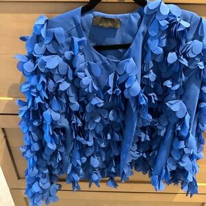 Zara Blue Crepe FlowerTextured Jacket - 🩵🦋🌀🔷🩵